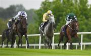 2 June 2022; Cairde Go Deo, right, with Colin Keane up, on their way to winning the King George V Cup, from second place Boundless Ocean, left, with Kevin Manning up, at Leopardstown Racecourse in Dublin. Photo by Seb Daly/Sportsfile