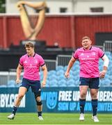 3 June 2022; Josh van der Flier and Tadhg Furlong during a Leinster Rugby Captain's Run at the RDS Arena in Dublin. Photo by Harry Murphy/Sportsfile