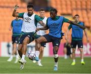 3 June 2022; Michael Obafemi, right, and Cyrus Christie during a Republic of Ireland training session at Vazgen Sargsyan Republican Stadium in Yerevan, Armenia. Photo by Stephen McCarthy/Sportsfile