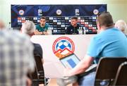 3 June 2022; Seamus Coleman and manager Stephen Kenny during a Republic of Ireland press conference at Vazgen Sargsyan Republican Stadium in Yerevan, Armenia.  Photo by Stephen McCarthy/Sportsfile