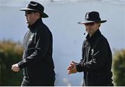 3 June 2022; Umpires Aidan Seaver, left, and Paul Reynolds before the Women's T20 International match between Ireland and South Africa at Pembroke Cricket Club in Dublin. Photo by Sam Barnes/Sportsfile