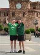 3 June 2022; Republic of Ireland supporters and brothers Padraig, left, and Karl Murphy, from Bray, Wicklow, at Republic Square in Yerevan, ahead of their side's UEFA Nations League match against Armenia on Saturday at the Vazgen Sargsyan Republican Stadium. Photo by Stephen McCarthy/Sportsfile