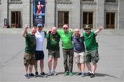 3 June 2022; Republic of Ireland supporters, from left, Paul Gibson, Alan Gallagher, David O'Connell, David Crowe, Christy O'Grady and Phil Brennan at the Armenian Opera Theatre in Yerevan, ahead of their side's UEFA Nations League match against Armenia on Saturday at the Vazgen Sargsyan Republican Stadium. Photo by Stephen McCarthy/Sportsfile