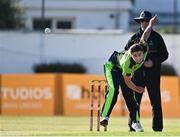 3 June 2022; Arlene Kelly of Ireland bowls during the Women's T20 International match between Ireland and South Africa at Pembroke Cricket Club in Dublin. Photo by Sam Barnes/Sportsfile