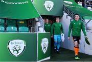 3 June 2022; Republic of Ireland captain Conor Coventry leads his side out before the UEFA European U21 Championship qualifying group F match between Republic of Ireland and Bosnia and Herzegovina at Tallaght Stadium in Dublin. Photo by Seb Daly/Sportsfile