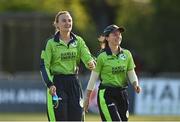 3 June 2022; Ireland players Leah Paul and Gaby Lewis after their side's victroy in the Women's T20 International match between Ireland and South Africa at Pembroke Cricket Club in Dublin. Photo by Sam Barnes/Sportsfile
