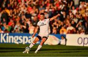 3 June 2022; John Cooney of Ulster kicks a conversion during the United Rugby Championship Quarter-Final match between Ulster and Munster at Kingspan Stadium in Belfast. Photo by Ben McShane/Sportsfile