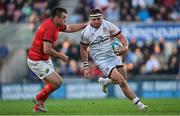 3 June 2022; Rob Herring of Ulster evades the tackle of Niall Scannell of Munster during the United Rugby Championship Quarter-Final match between Ulster and Munster at Kingspan Stadium in Belfast. Photo by Ramsey Cardy/Sportsfile