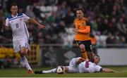 3 June 2022; Lee O'Connor of Republic of Ireland in action against Igor Savic of Bosnia and Herzegovina during the UEFA European U21 Championship qualifying group F match between Republic of Ireland and Bosnia and Herzegovina at Tallaght Stadium in Dublin. Photo by Eóin Noonan/Sportsfile