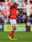 3 June 2022; Jason Jenkins of Munster reacts during the United Rugby Championship Quarter-Final match between Ulster and Munster at Kingspan Stadium in Belfast. Photo by Ben McShane/Sportsfile