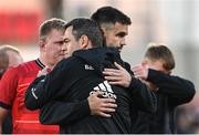 3 June 2022; Munster head coach Johann van Graan, left, and Conor Murray of Munster after the United Rugby Championship Quarter-Final match between Ulster and Munster at Kingspan Stadium in Belfast. Photo by Ramsey Cardy/Sportsfile