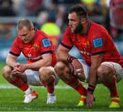 3 June 2022; Keith Earls, left, and Jason Jenkins of Munster after the United Rugby Championship Quarter-Final match between Ulster and Munster at Kingspan Stadium in Belfast. Photo by Ramsey Cardy/Sportsfile