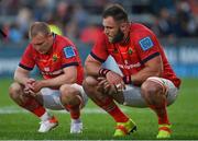 3 June 2022; Jason Jenkins, right, and Keith Earls of Munster after the United Rugby Championship Quarter-Final match between Ulster and Munster at Kingspan Stadium in Belfast. Photo by Ramsey Cardy/Sportsfile