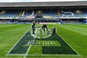 4 June 2022; The RDS ground staff paint the pitch before the United Rugby Championship Quarter-Final match between Leinster and Glasgow Warriors at RDS Arena in Dublin. Photo by Harry Murphy/Sportsfile