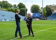 4 June 2022; Leinster head coach Leo Cullen speaks with Glasgow Warriors head coach Danny Wilson before the United Rugby Championship Quarter-Final match between Leinster and Glasgow Warriors at RDS Arena in Dublin. Photo by Harry Murphy/Sportsfile