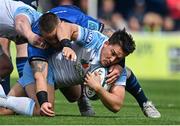 4 June 2022; Sam Johnson of Glasgow Warriors is tackled by Andrew Porter of Leinster during the United Rugby Championship Quarter-Final match between Leinster and Glasgow Warriors at RDS Arena in Dublin. Photo by Brendan Moran/Sportsfile