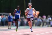 4 June 2022; Jack O'Connor of St Michaels Enniskillen, Fermanagh, on his way to winning the minor boys 100m at the Irish Life Health All Ireland Schools Track and Field Championships at Tullamore in Offaly. Photo by Sam Barnes/Sportsfile