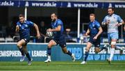 4 June 2022; Jamison Gibson-Park of Leinster makes a break in the lead up to his side's second try, scored by teammate Jordan Larmour, left, during the United Rugby Championship Quarter-Final match between Leinster and Glasgow Warriors at RDS Arena in Dublin. Photo by Brendan Moran/Sportsfile