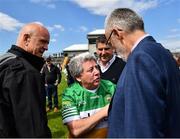 4 June 2022; Offaly supporter Mick McDonagh with manager John Maughan and Uachtarán Chumann Lúthchleas Gael Larry McCarthy after the Tailteann Cup Quarter-Final match between Offaly and New York at O'Connor Park in Tullamore, Offaly. Photo by David Fitzgerald/Sportsfile