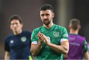 4 June 2022; Enda Stevens of Republic of Ireland after his side's defeat in the UEFA Nations League B group 1 match between Armenia and Republic of Ireland at Vazgen Sargsyan Republican Stadium in Yerevan, Armenia. Photo by Stephen McCarthy/Sportsfile