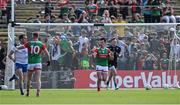 4 June 2022; Cillian O'Connor of Mayo after scoring his side's first goal, from a penalty, during the GAA Football All-Ireland Senior Championship Round 1 match between Mayo and Monaghan at Hastings Insurance MacHale Park in Castlebar, Mayo. Photo by Piaras Ó Mídheach/Sportsfile