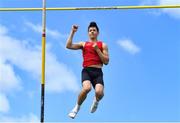 4 June 2022; Conor Callinan of Colaiste an Chroi Naofa, Cork, on his way to winning the senior boys pole vault at the Irish Life Health All Ireland Schools Track and Field Championships at Tullamore in Offaly. Photo by Sam Barnes/Sportsfile