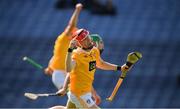 4 June 2022; James McNaughton of Antrim celebrates scoring his side's second goal, in the 10th minute, during the Joe McDonagh Cup Final match between Antrim and Kerry at Croke Park in Dublin. Photo by Ray McManus/Sportsfile