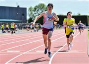 4 June 2022; Sean Corry of St Michaels Enniskillen, Fermanagh, celebrates winning the junior boys 800m at the Irish Life Health All Ireland Schools Track and Field Championships at Tullamore in Offaly. Photo by Sam Barnes/Sportsfile