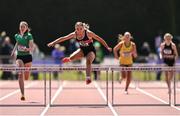 4 June 2022; Amy Rose Kelly of Gort CS, Galway, on her way to winning the intermediate girls 300m hurdles at the Irish Life Health All Ireland Schools Track and Field Championships at Tullamore in Offaly. Photo by Sam Barnes/Sportsfile