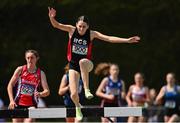 4 June 2022; Amy Greene of Rosses CS Dungloe,  Donegal, centre, on her way to winning the senior girls 1500m steeplechase at the Irish Life Health All Ireland Schools Track and Field Championships at Tullamore in Offaly. Photo by Sam Barnes/Sportsfile