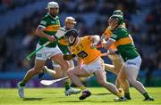 4 June 2022; Ciarán Clarke of Antrim is tackled by Michael Carey of Kilkenny during the Joe McDonagh Cup Final match between Antrim and Kerry at Croke Park in Dublin. Photo by Ray McManus/Sportsfile