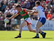 4 June 2022; James Carr of Mayo in action against Kieran Duffy of Monaghan during the GAA Football All-Ireland Senior Championship Round 1 match between Mayo and Monaghan at Hastings Insurance MacHale Park in Castlebar, Mayo. Photo by Piaras Ó Mídheach/Sportsfile