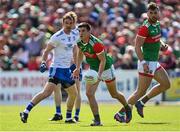 4 June 2022; Enda Hession of Mayo in action against Jack McCarron of Monaghan during the GAA Football All-Ireland Senior Championship Round 1 match between Mayo and Monaghan at Hastings Insurance MacHale Park in Castlebar, Mayo. Photo by Piaras Ó Mídheach/Sportsfile