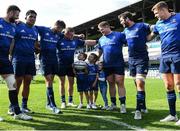 4 June 2022; Seán Cronin of Leinster with his children Finn, Cillian and Saoirse in the team huddle after their side's victory in the United Rugby Championship Quarter-Final match between Leinster and Glasgow Warriors at RDS Arena in Dublin. Photo by Harry Murphy/Sportsfile
