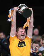 4 June 2022; Eoghan Campbell of Antrim with the cup after the Joe McDonagh Cup Final match between Antrim and Kerry at Croke Park in Dublin. Photo by Ray McManus/Sportsfile