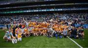 4 June 2022; Thje Antrim squad celebrate with the ciup after the Joe McDonagh Cup Final match between Antrim and Kerry at Croke Park in Dublin. Photo by Ray McManus/Sportsfile