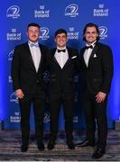 4 June 2022; On arrival at the Leinster Rugby Awards Ball are from left, Will Connors, Jimmy O'Brien and Conor O'Brien. The Leinster Rugby Awards Ball, which took place at the Clayton Burlington Hotel in Dublin, was a celebration of the 2021/22 Leinster Rugby season to date. Photo by Harry Murphy/Sportsfile