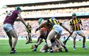 4 June 2022; Conor Whelan of Galway in action against Paddy Deegan and Huw Lawlor of Kilkenny during the Leinster GAA Hurling Senior Championship Final match between Galway and Kilkenny at Croke Park in Dublin. Photo by Ramsey Cardy/Sportsfile