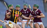 4 June 2022; Martin Keoghan of Kilkenny is tackled by Jack Grealish, left, Cathal Mannion and Fintan Burke of Galway, right, during the Leinster GAA Hurling Senior Championship Final match between Galway and Kilkenny at Croke Park in Dublin. Photo by Ray McManus/Sportsfile
