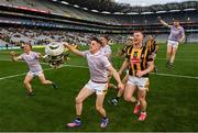 4 June 2022; Cian Kenny, left, and Adrian Mullen of Kilkenny celebrates with the Bob O'Keeffe cup after the Leinster GAA Hurling Senior Championship Final match between Galway and Kilkenny at Croke Park in Dublin. Photo by Ramsey Cardy/Sportsfile