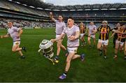 4 June 2022; Cian Kenny of Kilkenny celebrates with the Bob O'Keeffe cup after the Leinster GAA Hurling Senior Championship Final match between Galway and Kilkenny at Croke Park in Dublin. Photo by Ramsey Cardy/Sportsfile