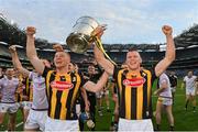 4 June 2022; Adrian Mullen, left, and Conor Browne of Kilkenny celebrate with the Bob O'Keeffe cup after the Leinster GAA Hurling Senior Championship Final match between Galway and Kilkenny at Croke Park in Dublin. Photo by Ramsey Cardy/Sportsfile