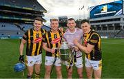 4 June 2022; Kilkenny players, from left, TJ Reid, Adrian Mullen, Eoin Cody and Richie Reid with the Bob O'Keeffe cup after the Leinster GAA Hurling Senior Championship Final match between Galway and Kilkenny at Croke Park in Dublin. Photo by Ramsey Cardy/Sportsfile