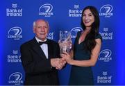 4 June 2022; Johnny O'Hagan is presented with the Beauchamps Contribution to Leinster Rugby award by Beauchamps Associate Sian Browne during the Leinster Rugby Awards Ball at The Clayton Hotel Burlington Road in Dublin. The Leinster Rugby Awards Ball was a celebration of the 2021/22 Leinster Rugby season to date. Photo by Brendan Moran/Sportsfile