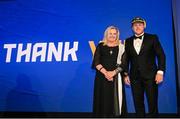4 June 2022; Retiree Seán Cronin is presented his cap by incoming Leinster Rugby president Debbie Carty during the Leinster Rugby Awards Ball at The Clayton Hotel Burlington Road in Dublin. The Leinster Rugby Awards Ball was a celebration of the 2021/22 Leinster Rugby season to date. Photo by Harry Murphy/Sportsfile