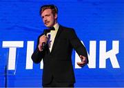 4 June 2022; Retiree Dan Leavy speaks during the Leinster Rugby Awards Ball at The Clayton Hotel Burlington Road in Dublin. The Leinster Rugby Awards Ball was a celebration of the 2021/22 Leinster Rugby season to date. Photo by Harry Murphy/Sportsfile