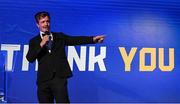 4 June 2022; Retiree Dan Leavy speaks during the Leinster Rugby Awards Ball at The Clayton Hotel Burlington Road in Dublin. The Leinster Rugby Awards Ball was a celebration of the 2021/22 Leinster Rugby season to date. Photo by Harry Murphy/Sportsfile