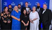 4 June 2022; Ciarán Frawley with his BDO Supporters of the Year award alongside members of the OLSC during the Leinster Rugby Awards Ball at The Clayton Hotel Burlington Road in Dublin. The Leinster Rugby Awards Ball was a celebration of the 2021/22 Leinster Rugby season to date. Photo by Brendan Moran/Sportsfile