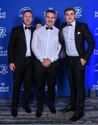 4 June 2022; Leinster players Rory O'Loughlin, Peter Dooley and Garry Ringrose during the Leinster Rugby Awards Ball at The Clayton Hotel Burlington Road in Dublin. The Leinster Rugby Awards Ball was a celebration of the 2021/22 Leinster Rugby season to date. Photo by Brendan Moran/Sportsfile