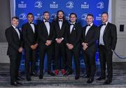 4 June 2022; Departing players, from left, David Hawkshaw, Adam Byrne, Josh Murphy, Jack Dunne, Conor O'Brien, Peter Dooley with Rory O'Loughlin, right, during the Leinster Rugby Awards Ball at The Clayton Hotel Burlington Road in Dublin. The Leinster Rugby Awards Ball was a celebration of the 2021/22 Leinster Rugby season to date. Photo by Brendan Moran/Sportsfile